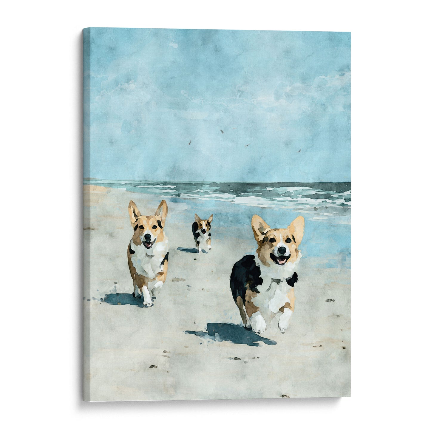 Corgis at the Beach Watercolor Print