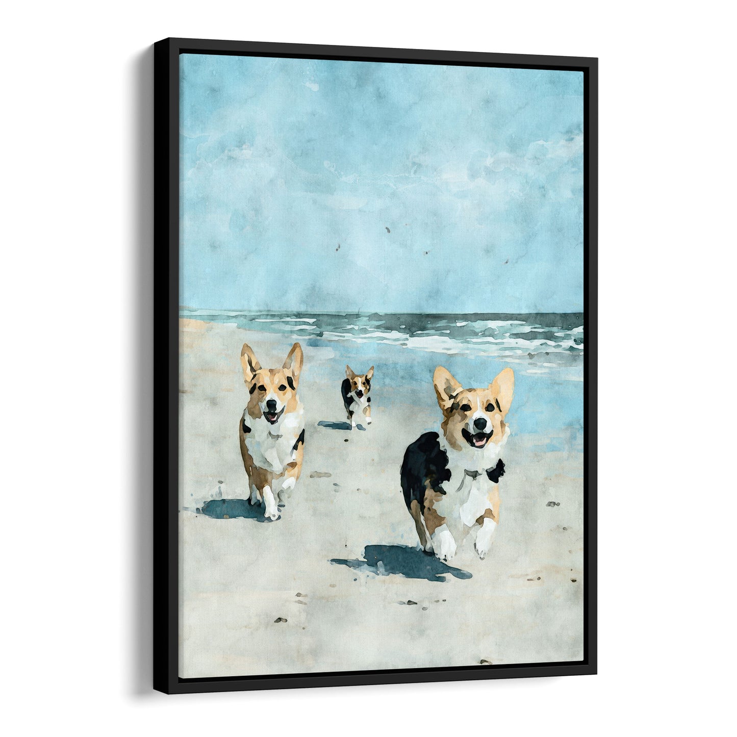 Corgis at the Beach Watercolor Print