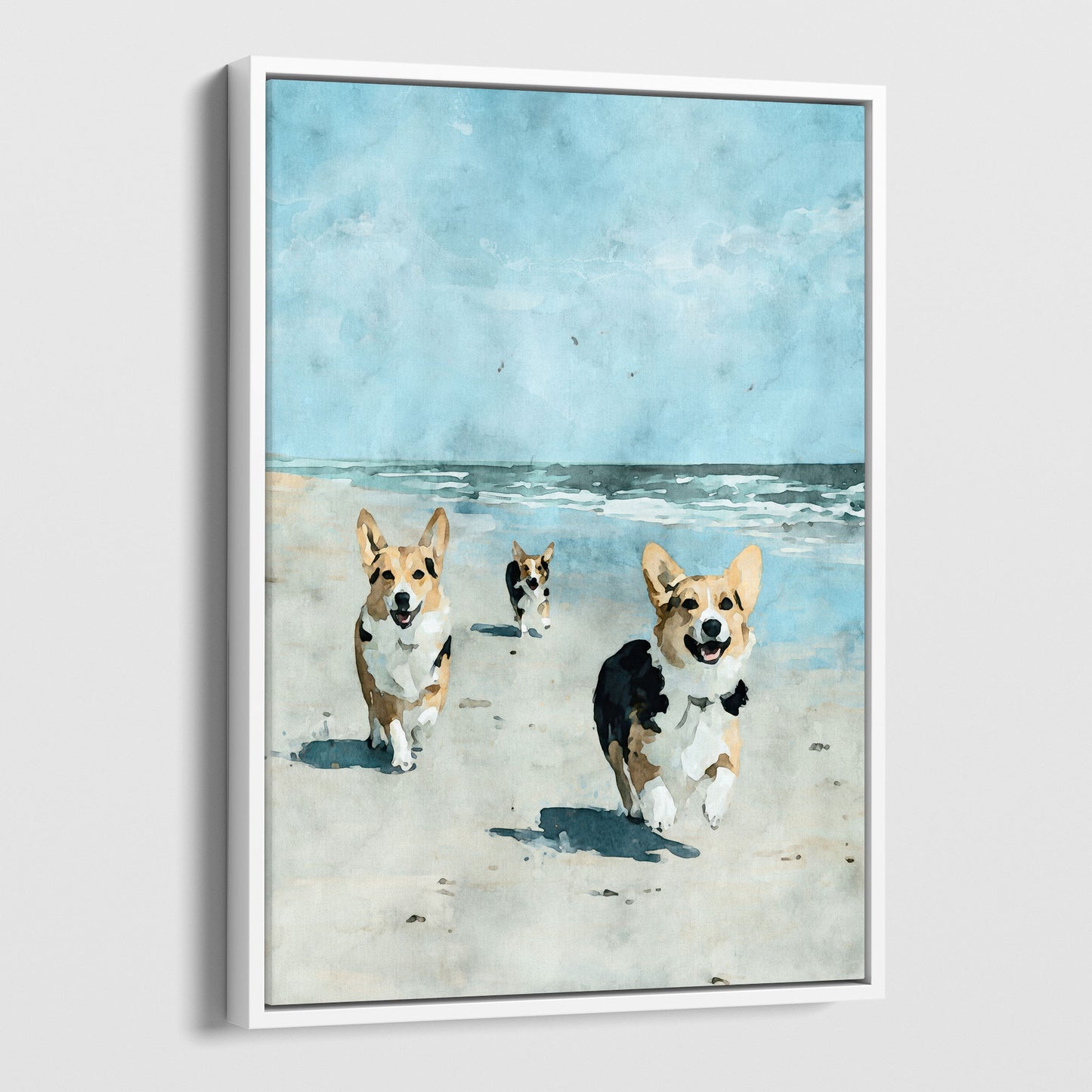 Corgis at the Beach Watercolor Print