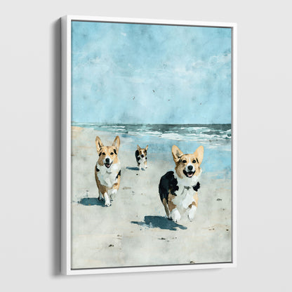 Corgis at the Beach Watercolor Print