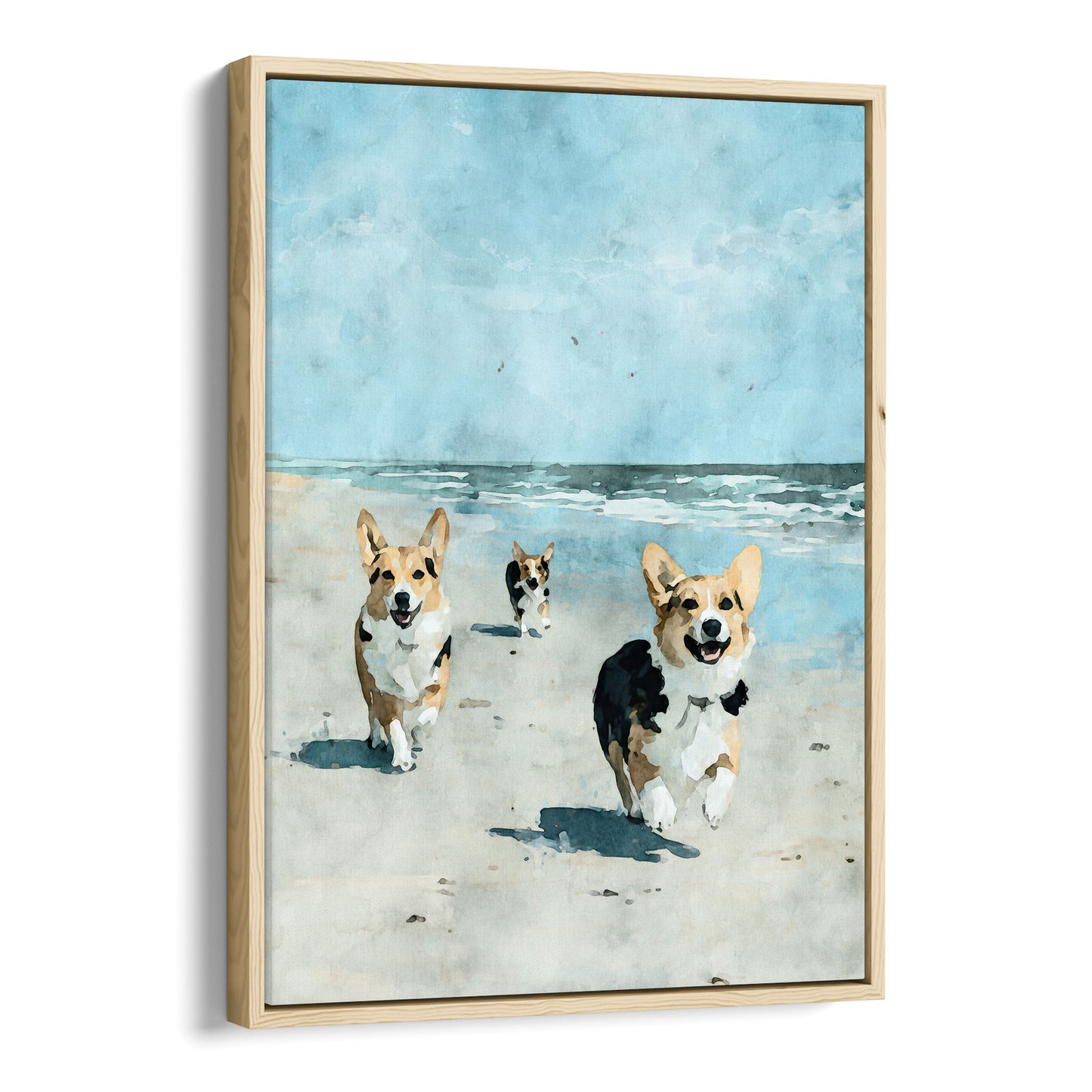 Corgis at the Beach Watercolor Print