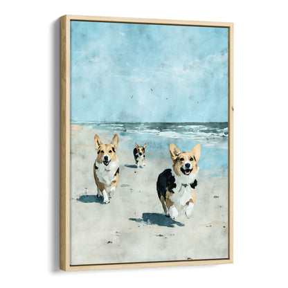 Corgis at the Beach Watercolor Print