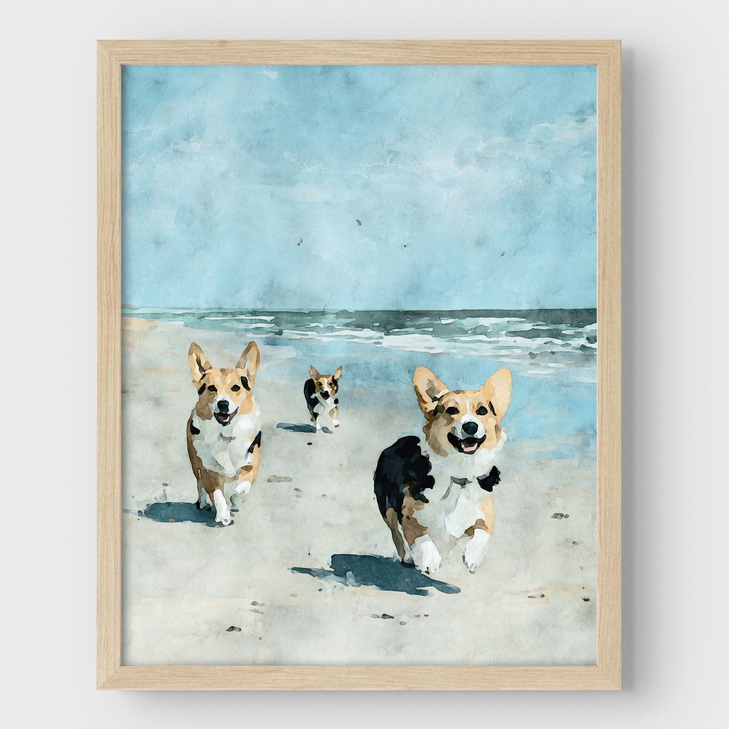 Corgis at the Beach Watercolor Print