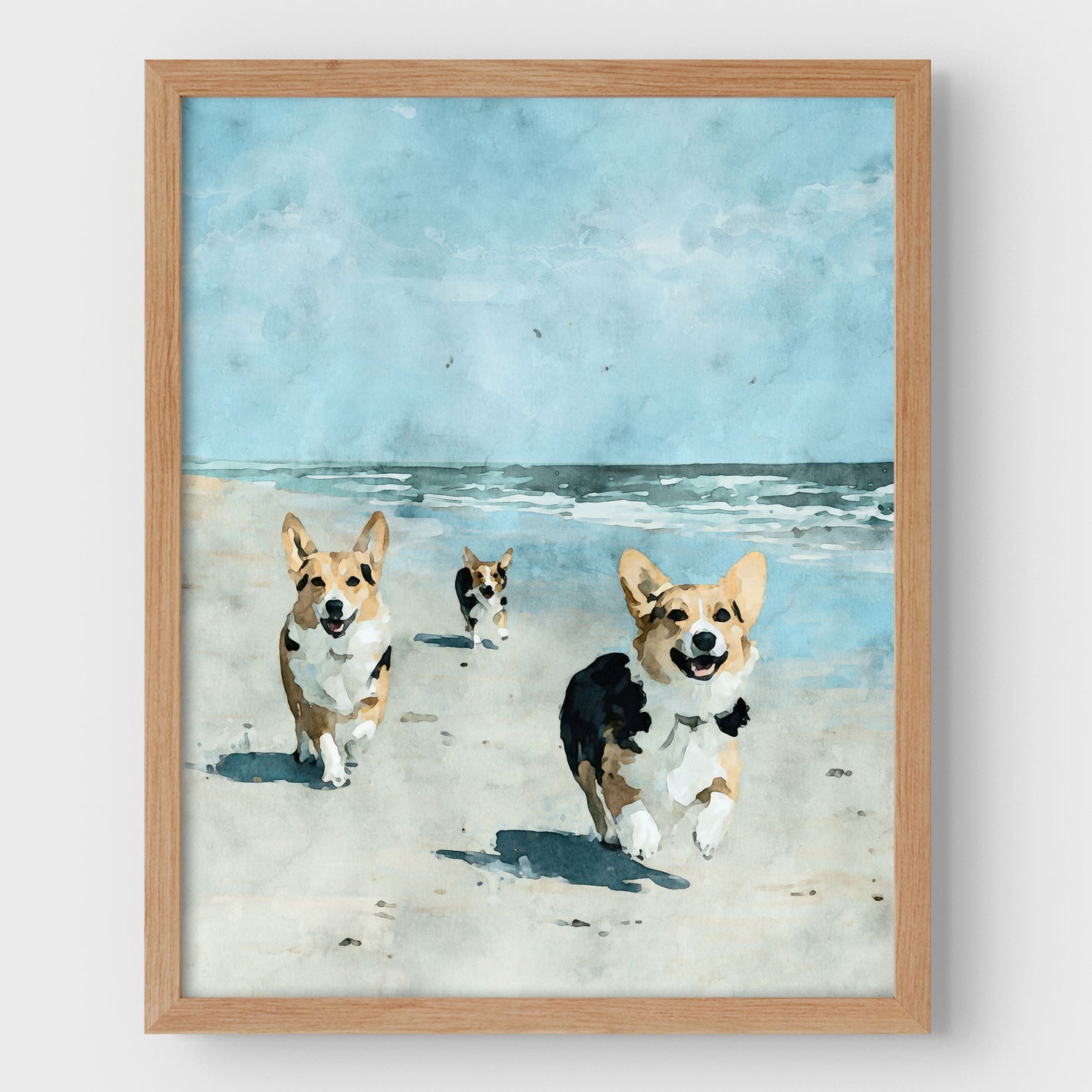 Corgis at the Beach Watercolor Print