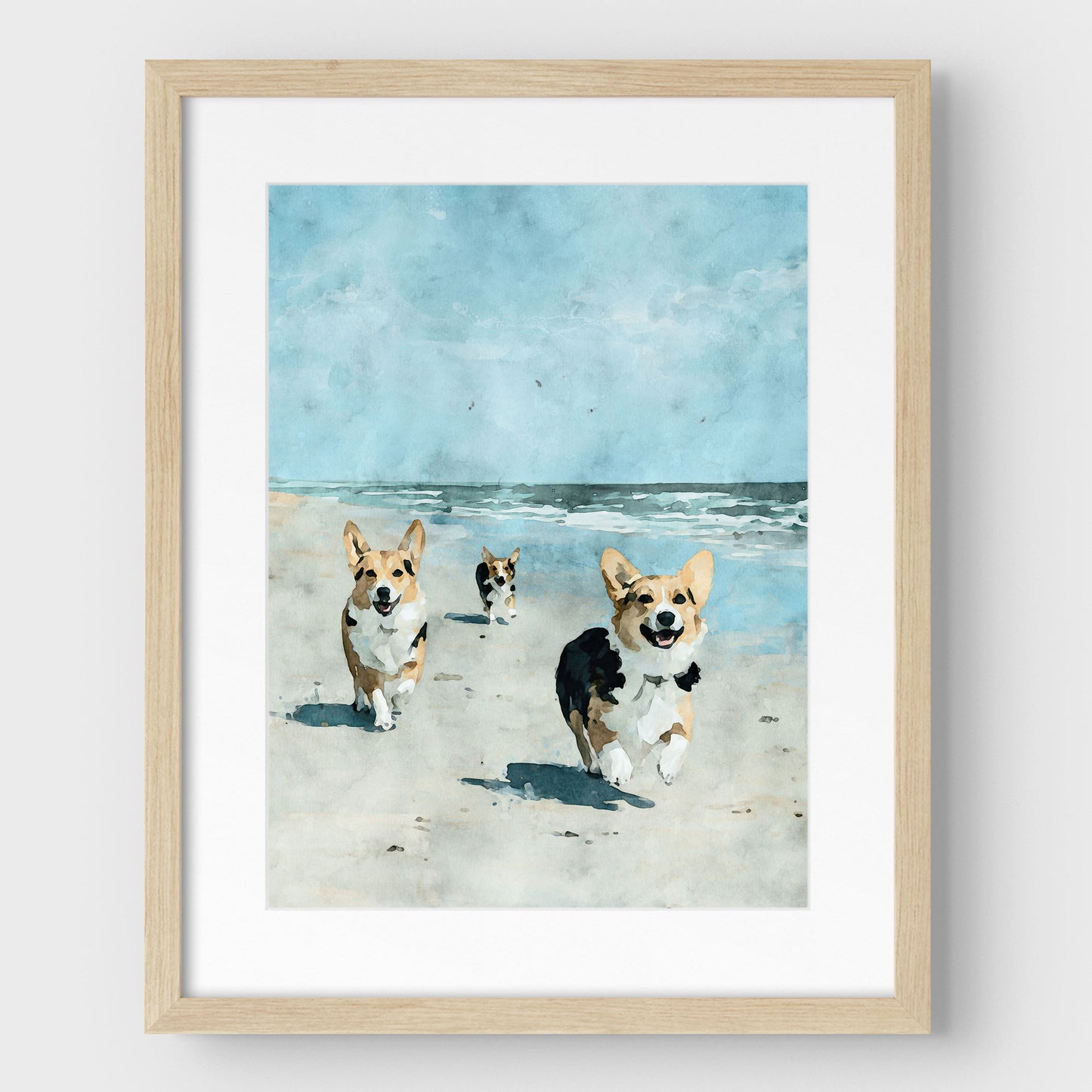 Corgis at the Beach Watercolor Print