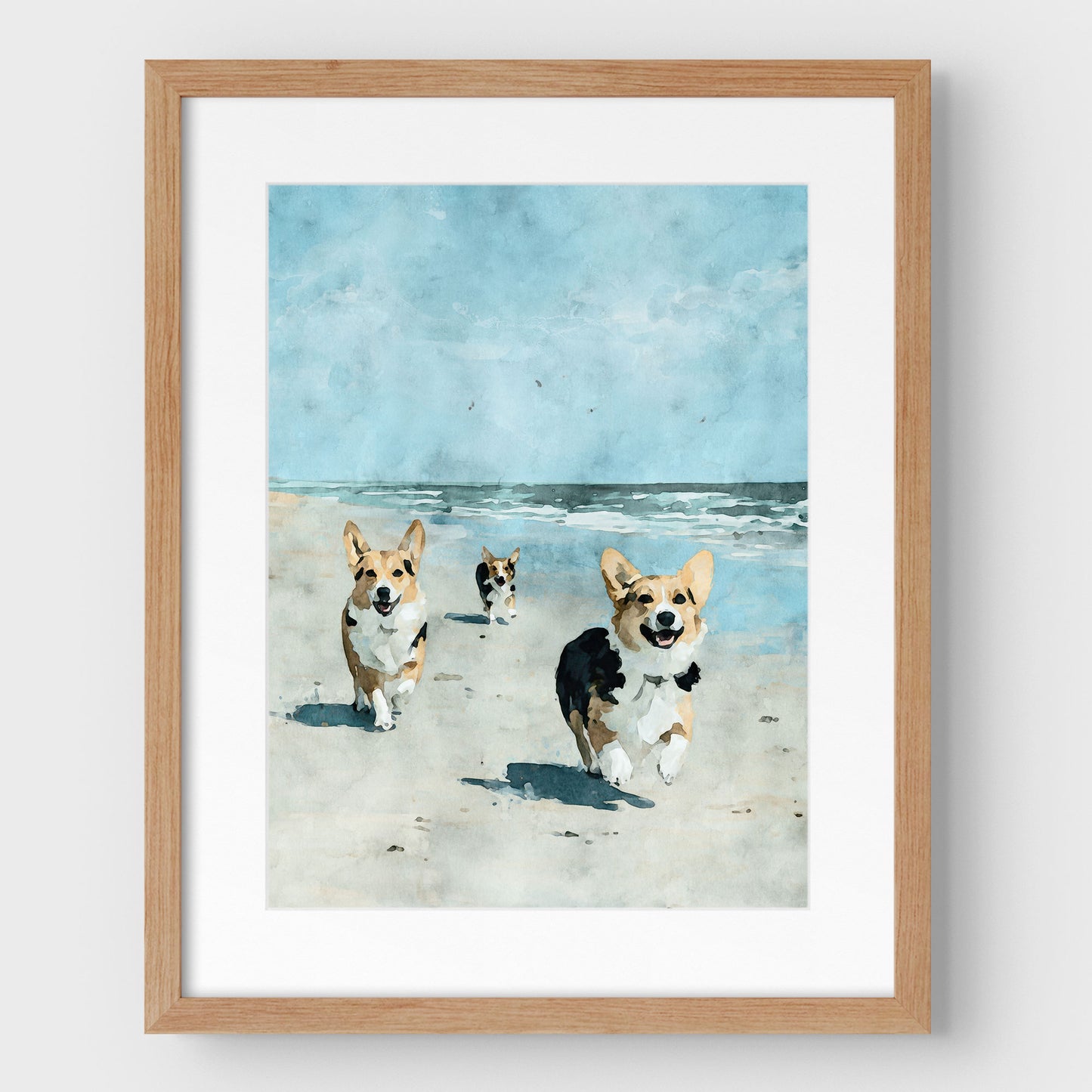 Corgis at the Beach Watercolor Print