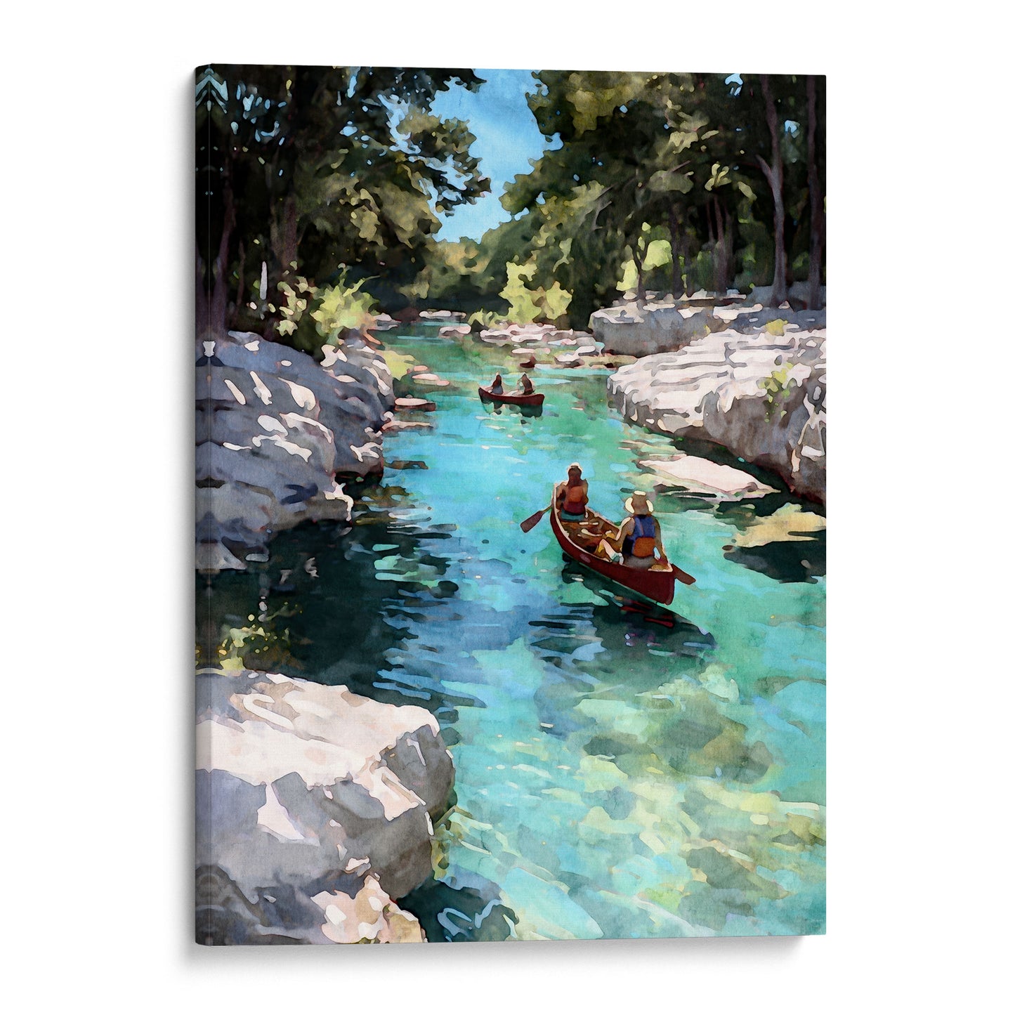 Canoes on a Creek Watercolor Landscape Art Print