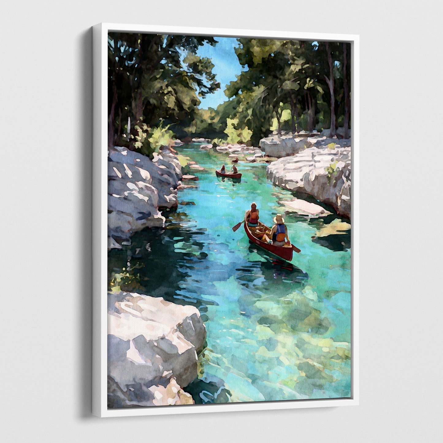 Canoes on a Creek Watercolor Landscape Art Print