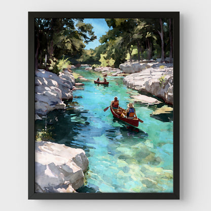 Canoes on a Creek Watercolor Landscape Art Print