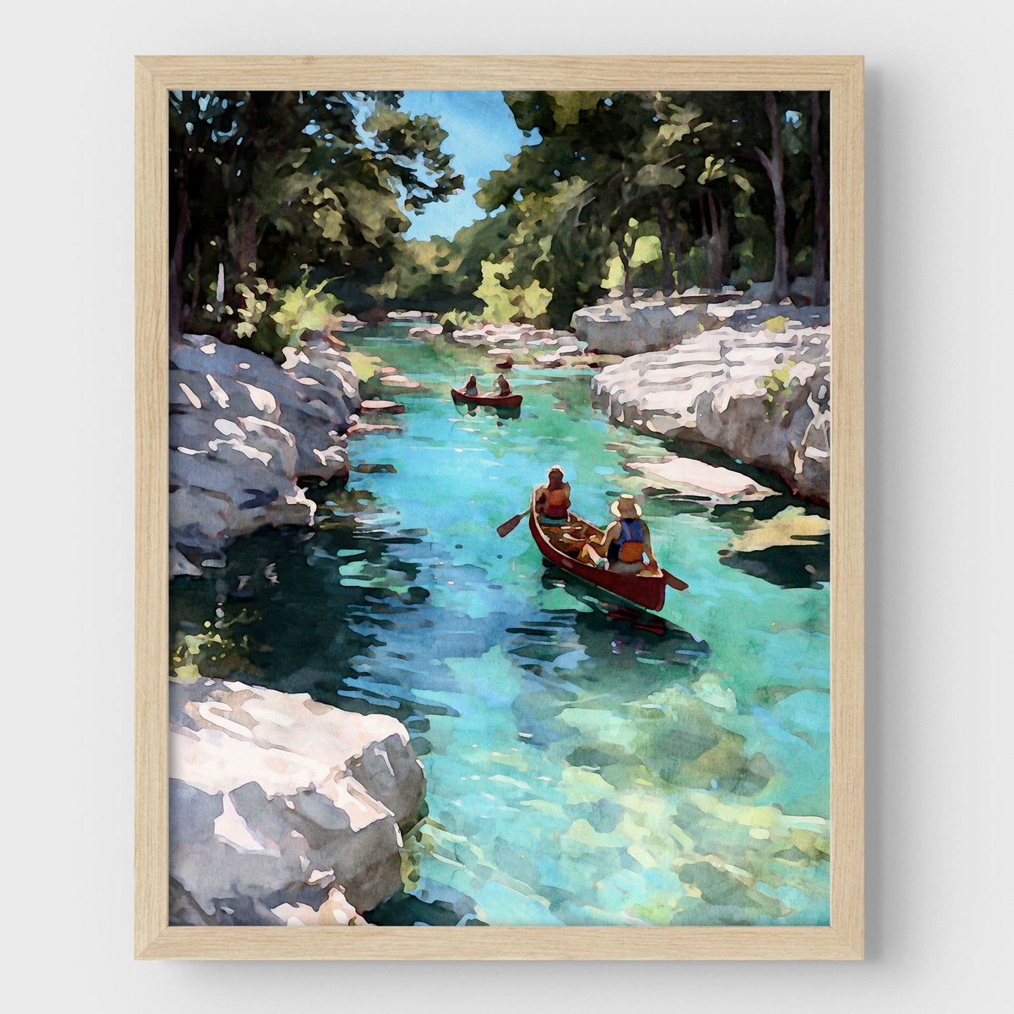 Canoes on a Creek Watercolor Landscape Art Print