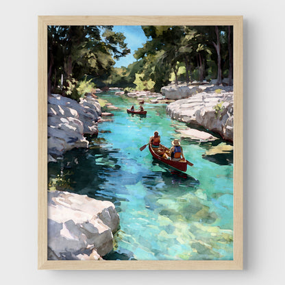 Canoes on a Creek Watercolor Landscape Art Print
