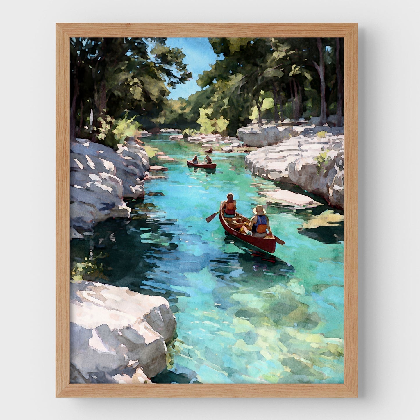 Canoes on a Creek Watercolor Landscape Art Print