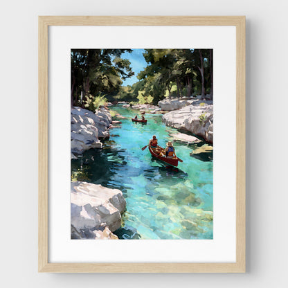 Canoes on a Creek Watercolor Landscape Art Print