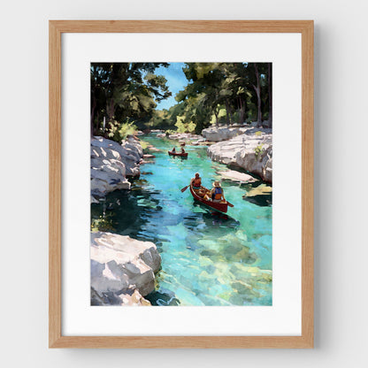 Canoes on a Creek Watercolor Landscape Art Print