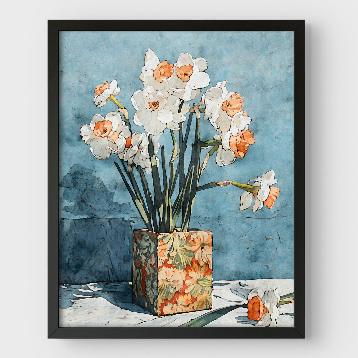 Daffodils in Floral Vase Watercolor Still Life Print