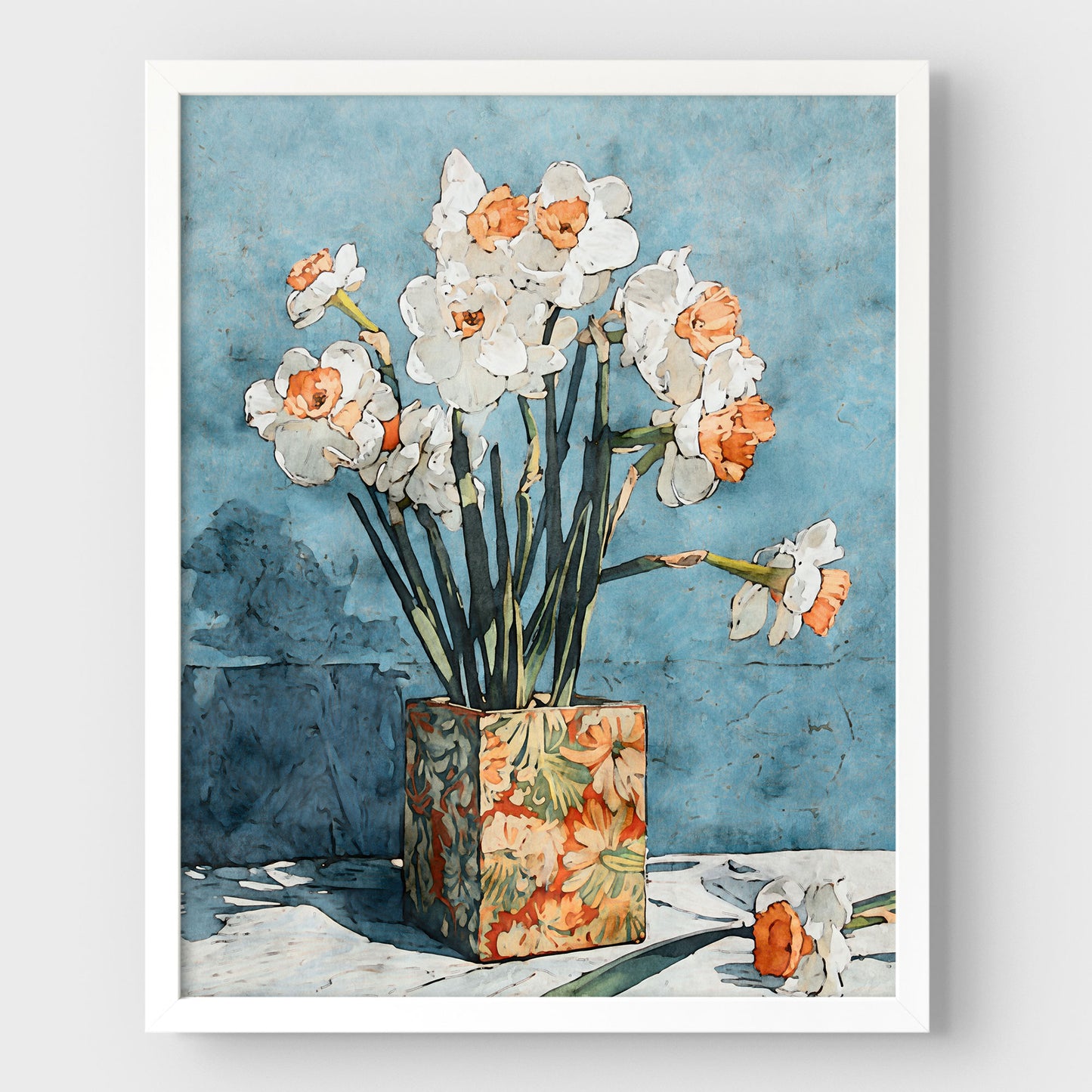 Daffodils in Floral Vase Watercolor Still Life Print