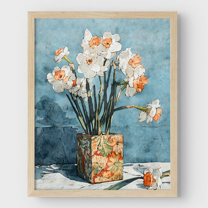 Daffodils in Floral Vase Watercolor Still Life Print