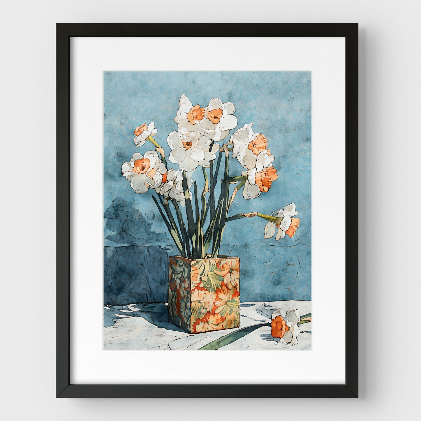 Daffodils in Floral Vase Watercolor Still Life Print