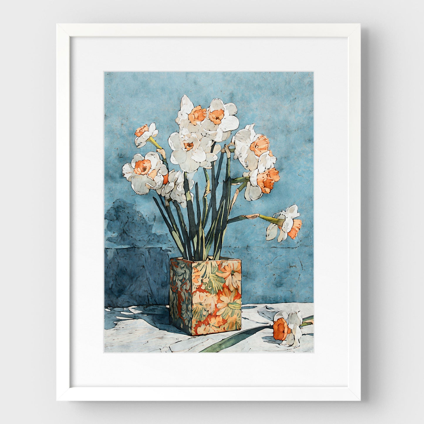 Daffodils in Floral Vase Watercolor Still Life Print