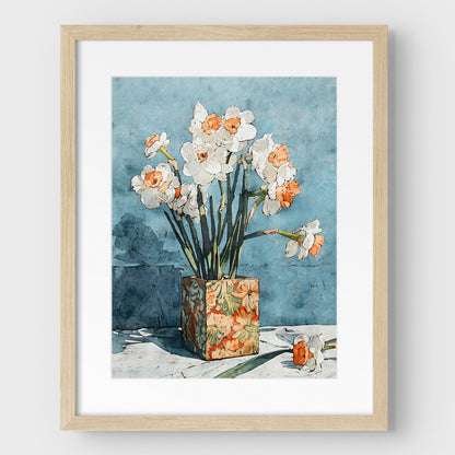 Daffodils in Floral Vase Watercolor Still Life Print