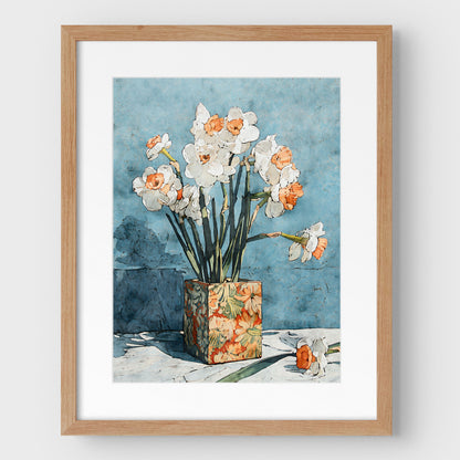Daffodils in Floral Vase Watercolor Still Life Print