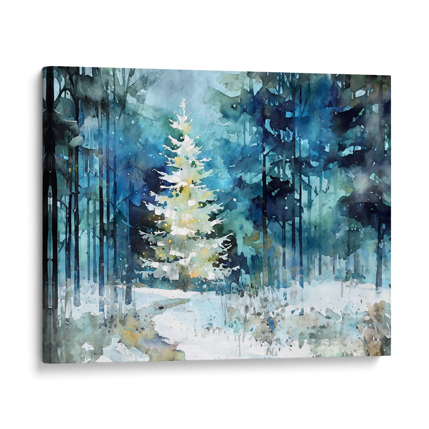 Glowing Christmas Tree Winter Forest Watercolor Art Print