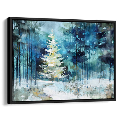 Glowing Christmas Tree Winter Forest Watercolor Art Print