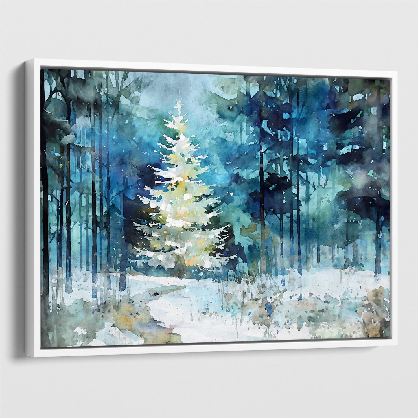 Glowing Christmas Tree Winter Forest Watercolor Art Print