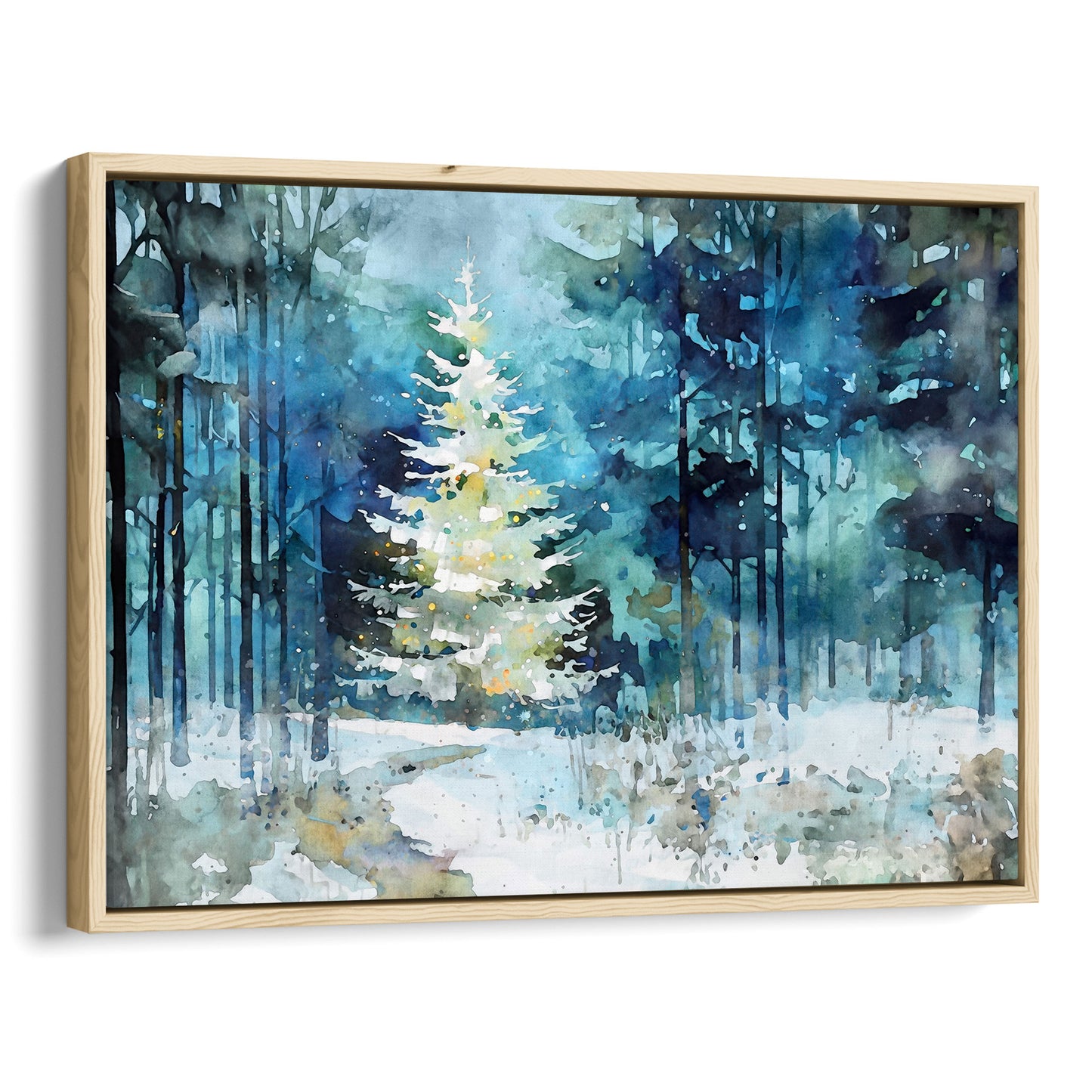 Glowing Christmas Tree Winter Forest Watercolor Art Print
