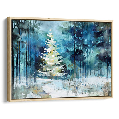 Glowing Christmas Tree Winter Forest Watercolor Art Print