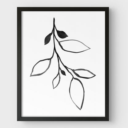 Minimalist Botanical Black and White Ink Illustration Print
