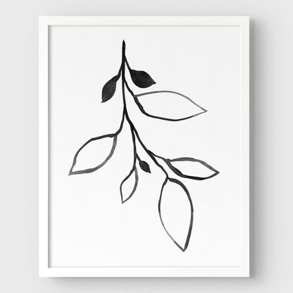 Minimalist Botanical Black and White Ink Illustration Print