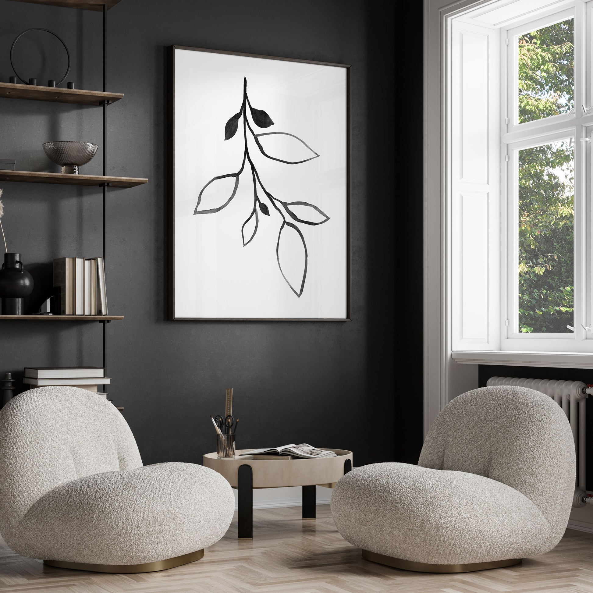 Minimalist Botanical Black and White Ink Illustration Print