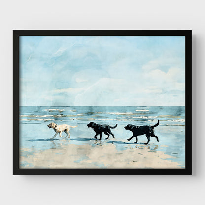 Labrador Retrievers on a Beach Art Print