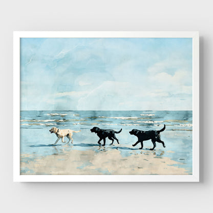 Labrador Retrievers on a Beach Art Print