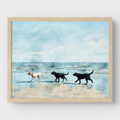 Labrador Retrievers on a Beach Art Print