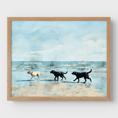 Labrador Retrievers on a Beach Art Print
