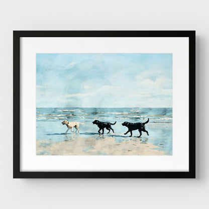 Labrador Retrievers on a Beach Art Print