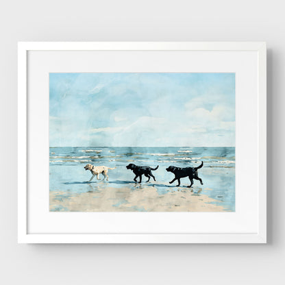 Labrador Retrievers on a Beach Art Print