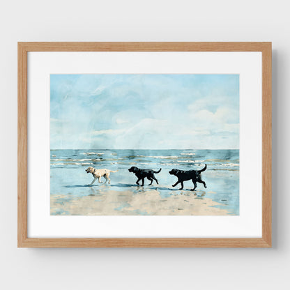 Labrador Retrievers on a Beach Art Print