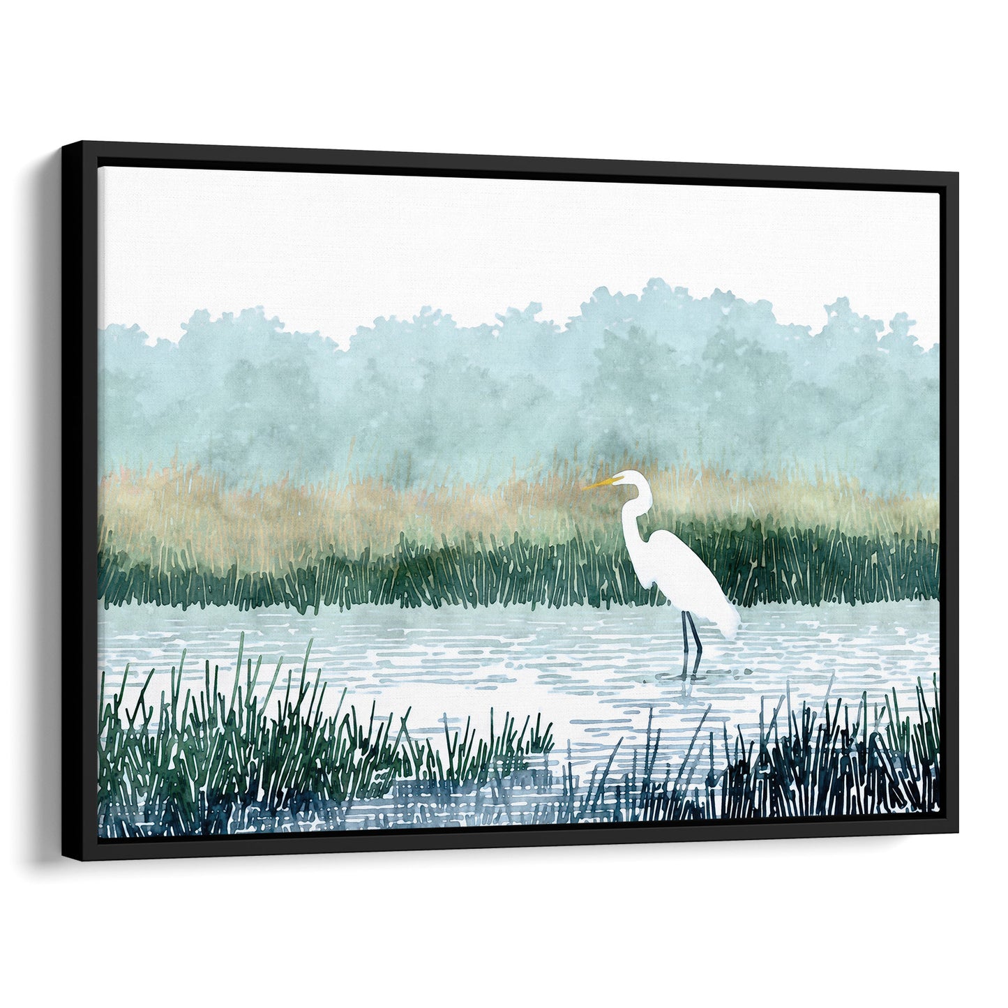 White Egret Wading in a Marsh Watercolor Print