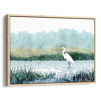White Egret Wading in a Marsh Watercolor Print