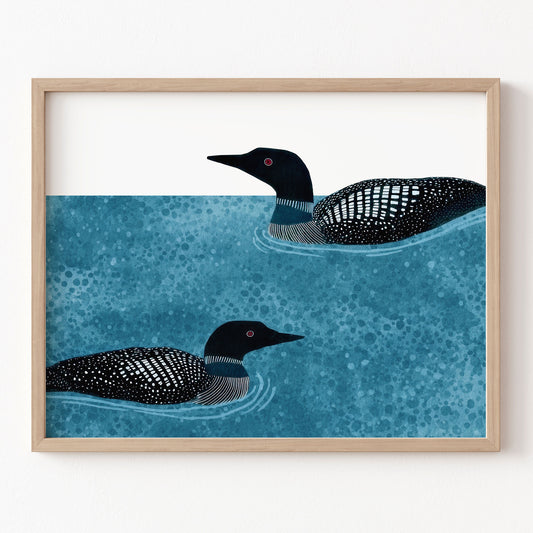 Modern Minimalist Loons Horizontal Watercolor Art Print
