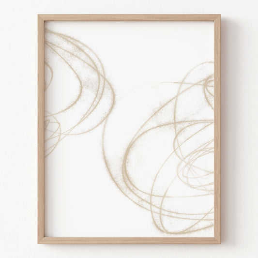 Framed abstract art print with wavy lines on a white background