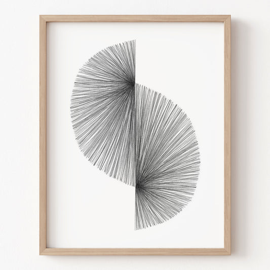 Framed abstract art with a geometric design on a white background
