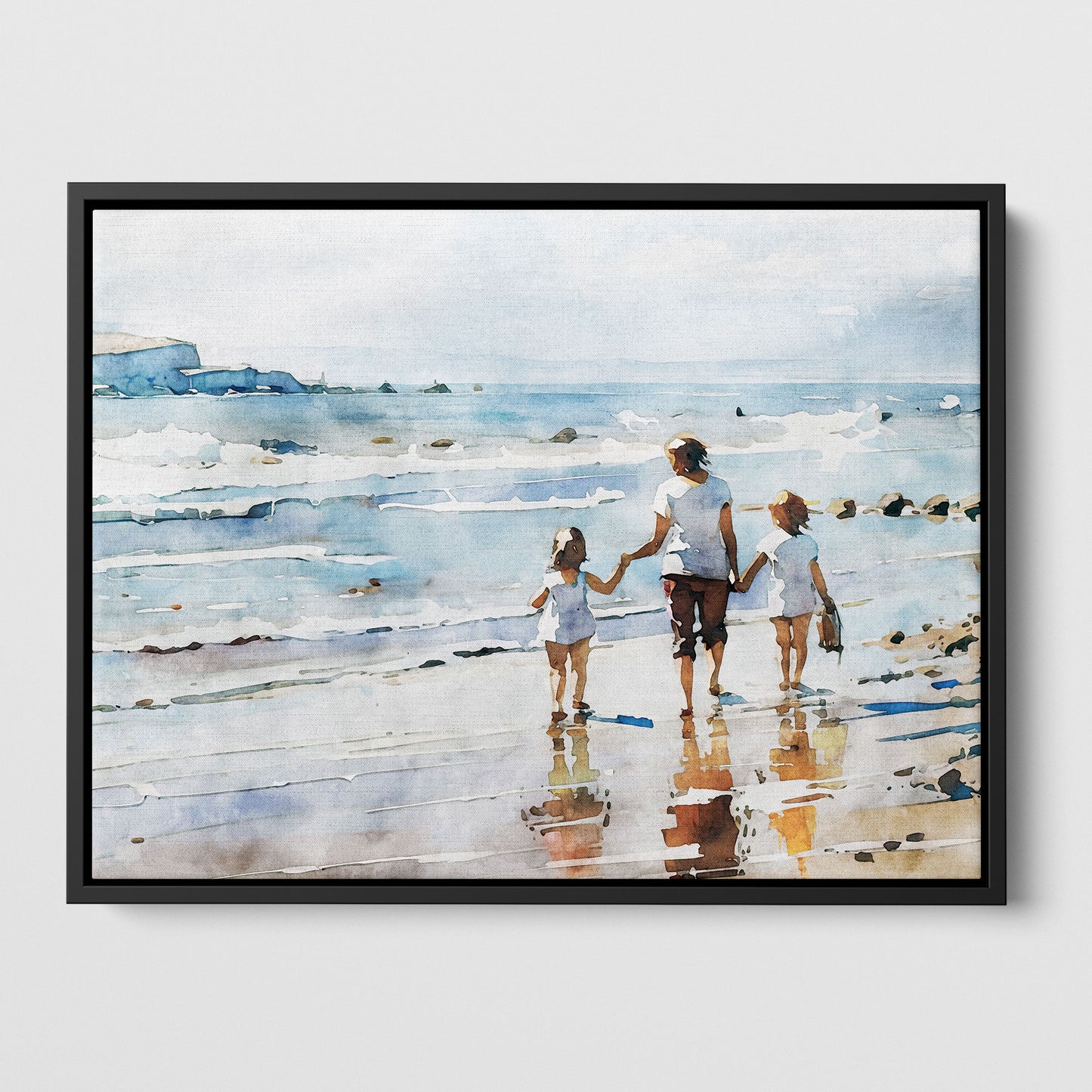 Mother and Children at the Beach Print