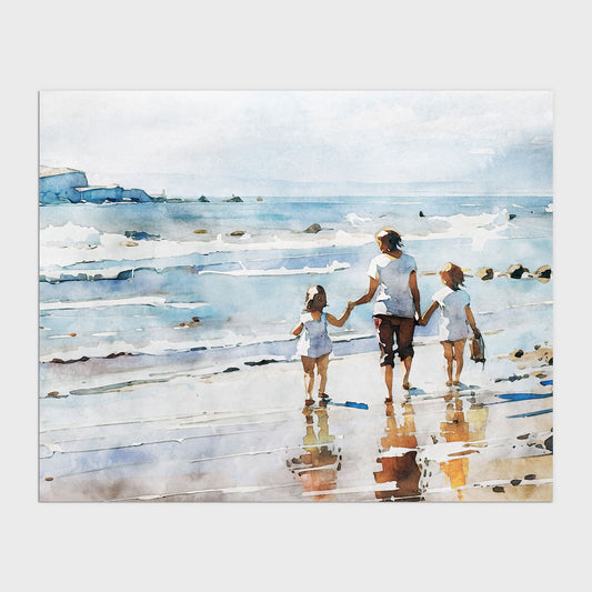 Mother and Children at the Beach Print