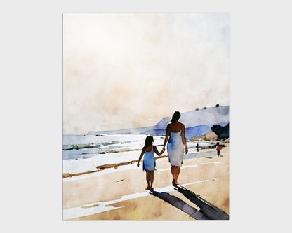 Mother and Daughter Beach Walk Print