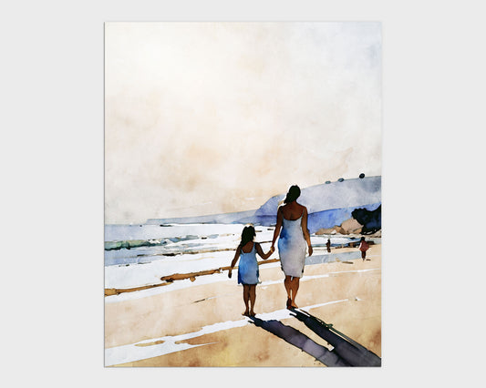 Mother and Daughter Beach Walk Print