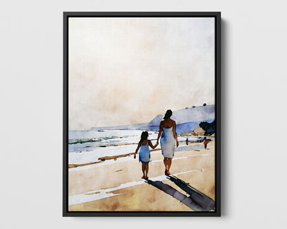 Mother and Daughter Beach Walk Print